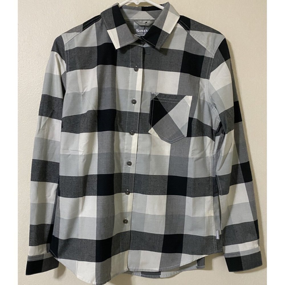Simms Sunset Flannel Gray Heather Buffalo Plaid Long Sleeve Small Women's Shirt